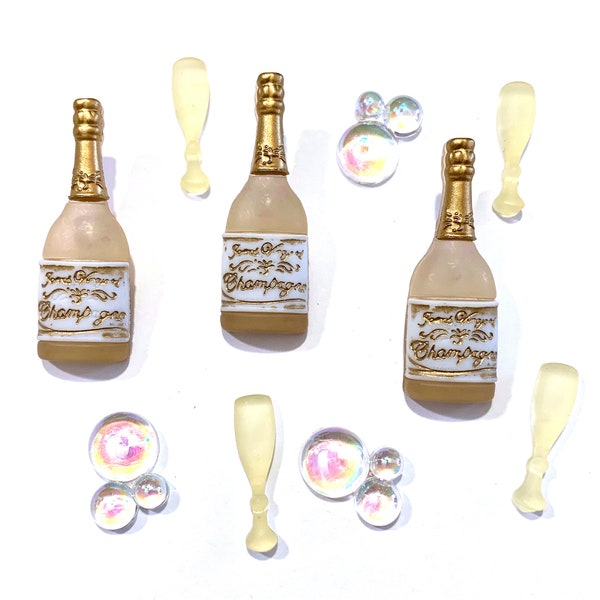 Congratulation Collection Champagne Bottle Bubbles Set of 10 Shank & Flat Back Jesse James Dress It Up Buttons - 1481 W187