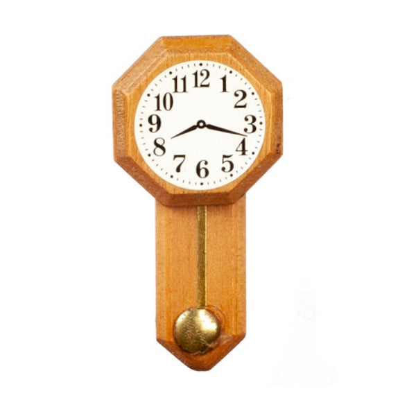 SALE Miniature Regulator Wall Clock Pendulum Wood 2.5" Dollhouse Home Decor Miniatures - 312