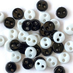 4MM Micro Mini BLACK & WHITE Round Buttons Galore Collection 1/8&quot; Sold By Weight Two Hole Sew Thru - BG101