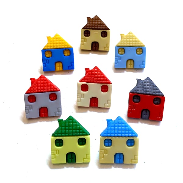House Buttons Galore Collection Lotsa Houses Homes Set of 8 Shank Back Colors May Vary - 845 W183