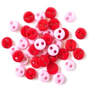 4MM Micro Mini Round Buttons Galore Collection Pink Red SWEETHEART 3/16&quot; Sold By Weight Two Hole Sew Thru - BG114