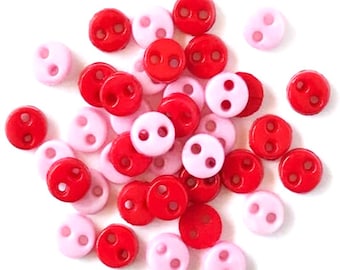 4MM Micro Mini Round Buttons Galore Collection Pink Red SWEETHEART 3/16" Sold By Weight Two Hole Sew Thru - BG114