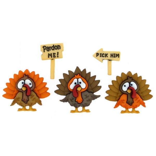 Turkey Buttons Collection Turkey Trot Thanksgiving Signs Set of 5 Shank Back Jesse James Dress It Up Buttons - 667