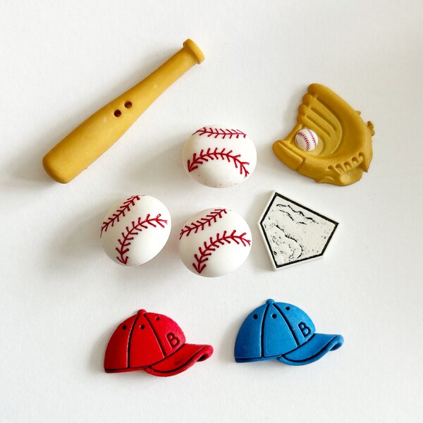 Baseball Collection Ball Shank Back Buttons Bat Sew Thru Button Hat Mitt Glove Home Plate Flat Back Craft Supply by Buttons Galore  - 1302 A