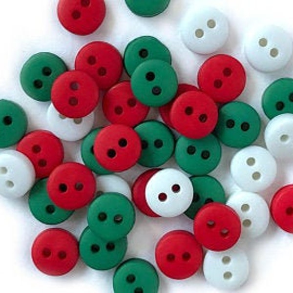 6MM Mini CHRISTMAS Round Buttons Galore Collection 1/4" Diameter Sold By Weight Tiny Two Hole Sew Thru