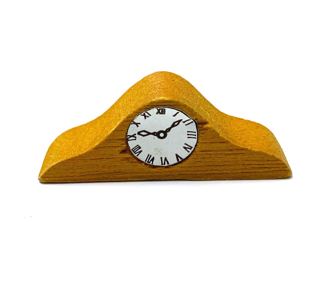 Miniature Wood Mantel Clock Dollhouse Home Decor Miniatures Etsy