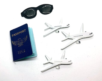 Mini Travel Stickers Collection Set of 5 Embellishments by Jolee's Boutique Craft Supply Airplanes Sunglasses Passport 1186 D