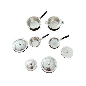 Miniature Dollhouse Stovetop Cookware Collection Set 8 Silver Pots and Pans - 466
