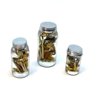 Miniature Filled Glass Jar Nuts and Bolts Set of 1 Size Choice Jar Dollhouse Home Decor Miniatures  1164 G