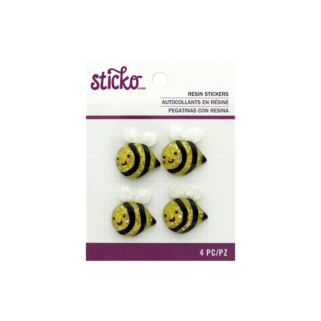 Bumble Bee Embellishments Set of 4 Resin Stickers by Sticko Craft