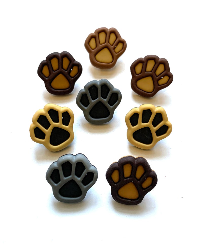 Dog Buttons Galore Collection Paw Print Set of 8 Shank Flat Etsy