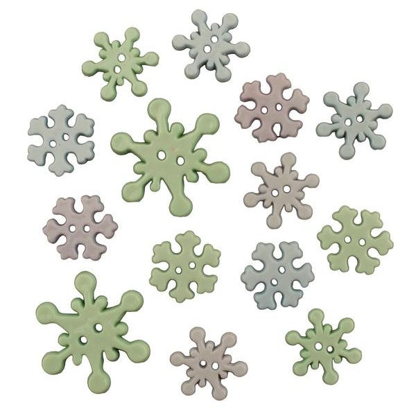 Snowstorm Snowflakes Buttons Galore Collection Set of 14 Two Hole Sew Thru Flat Back - 1494