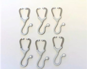 Stethoscope Medical Embellishments Flat Back Set of 6 Nurse Doctor WHITE