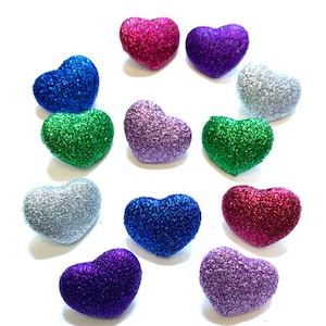 Glitter Hearts Buttons Collection Set of 12 Shank Flat Back Choice - 134