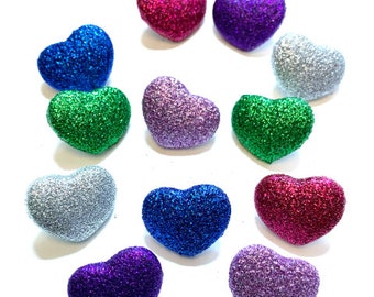 Glitter Hearts Buttons Collection Set of 12 Shank Flat Back Choice - 134