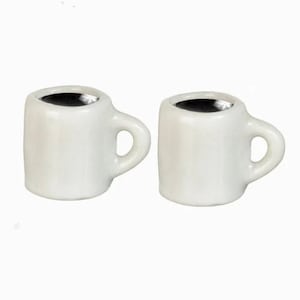 Miniature Filled Coffee Mugs Set of 2 White Cups Dollhouse Fairy Garden Food Kitchen Home Decor Miniatures - 1161 G