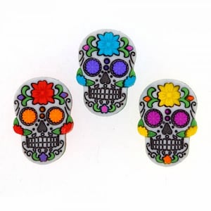 Sugar Skull Buttons Collection Set of 3 Shank Back Dia De Los Muertos Day of the Dead Jesse James Dress It Up Buttons 1487