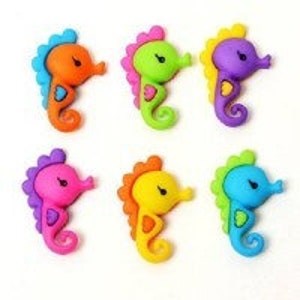 Sassy Seahorse Buttons Collection (COLORS VARY) Set of 6 Flat Shank Back Choice Sea Horse Jesse James Dress It Up Buttons - 1291