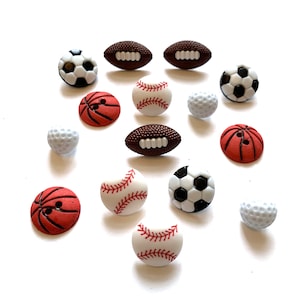 Sports Buttons Galore Collection Let's Play Ball Set of 15 Shank Back & Sew Thru Football Soccer Baseball Basketball Golf Ball 887