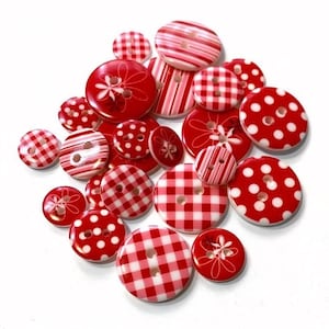 Red And White Round Button Multi-Print Collection Two Hole Sew Thru - 1180 K