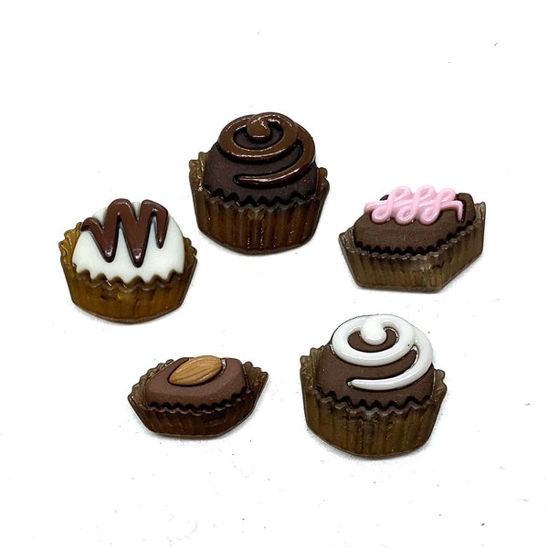 Chocolate Bonbons Buttons Collection Candy Set of 5 Shank Back Jesse James Dress It Up Buttons - 53