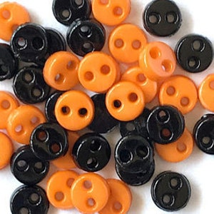 4MM Micro Mini Round Buttons Galore Halloween Collection 3/16&quot; Sold By Weight Two Hole Sew Thru Flat Back Orange & Black - BG111