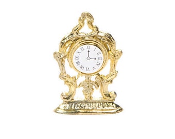 Miniature Gold Mantel Clock Dollhouse Home Decor Miniatures - 320