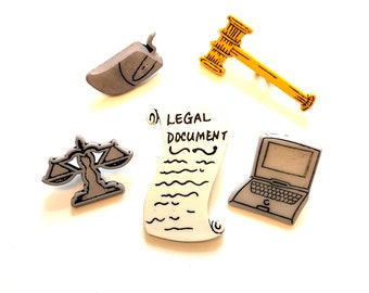 Legal Buttons Collection Set of 5 Flat Shank Back Choice Laptop Mouse Gavel Scales of Justice - 3 2 W139 W141