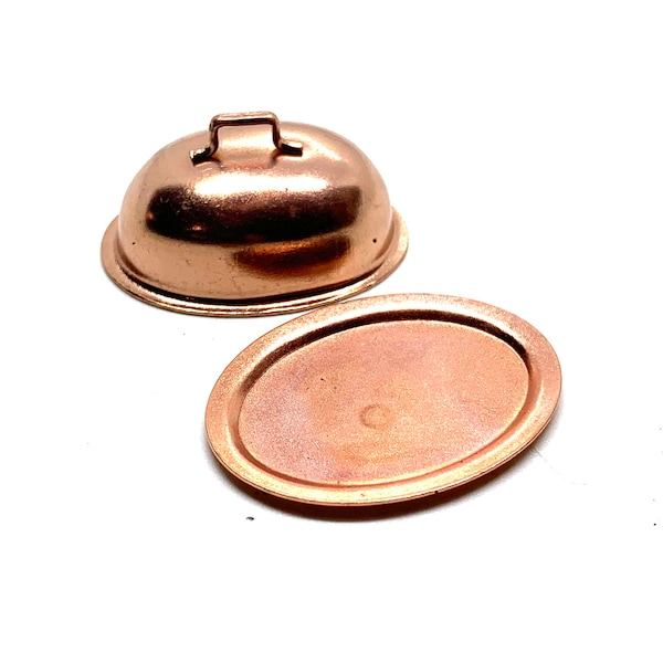 Miniature Copper Oval Plate with Lid Set of @ Dollhouse Kitchen Food Decor Miniatures - 357