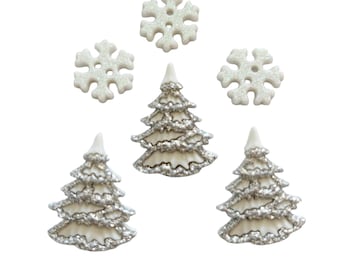 Glitter White Christmas Tree Buttons Galore Collection Shank Back & Sew Thru Snowflake - 694