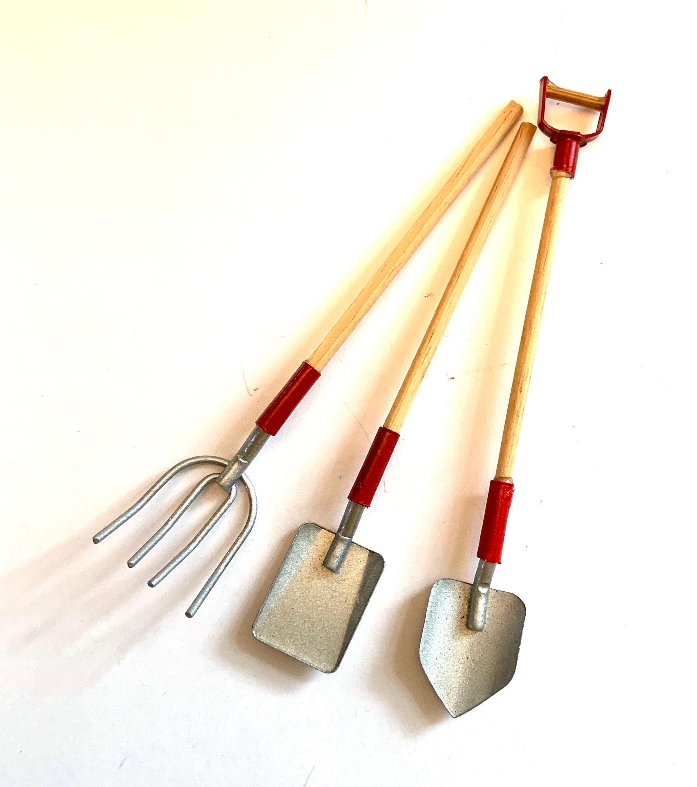 Dollhouse Miniatures Yard & Garden Tools two shovels and a fork 