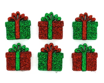Mini Glitter Christmas Presents Embellishments Collection Red & Green Gift Box Flat Back Jesse James Dress It Up Buttons - 643