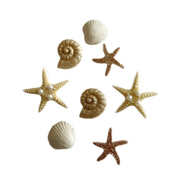Glitter Seashells Collection Set of 8 Shank Flat Back Choice On The Seashore Jesse James Dress It Up Buttons - 1427