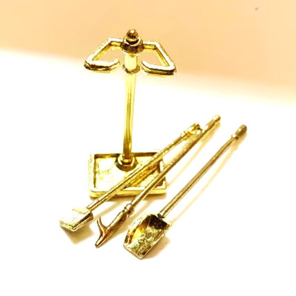 NEW Miniature Brass Fireplace Tool Accessories Collection Set of 4 Dollhouse Home Decor Miniatures - 329