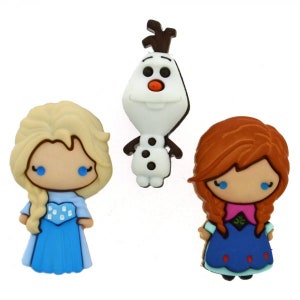 Disney Frozen Buttons Collection Elsa Anna & Olaf Set of 3 Shank Back Licensed Jesse James Dress It Up Buttons - D17