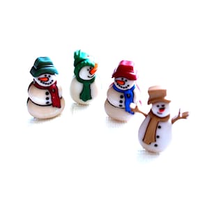 Old Fashion Snowmen Buttons Galore Collection Set of 4 Shank Back Snowman - 1309