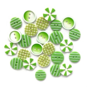 Green Round Buttons Galore Fusion Collection Lime Light Approximately Set of 15 Two Hole Sew Thru - 1179 D