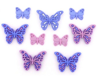 Butterfly Buttons Collection Sweet Butterflies Set of 9 Shank Back Jesse James Dress It Up Buttons - 701