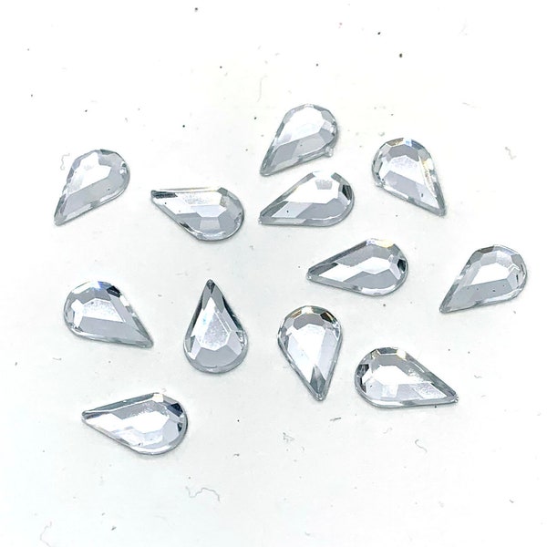 Clear Tear Drop Rhinestones Set of 12 Flat Back Embellishments Craft Supply - 973