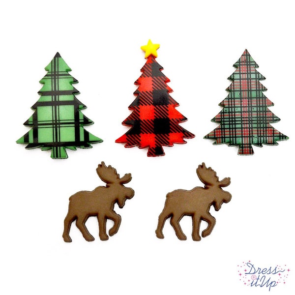 NEW Christmas Cabin Buttons Collection Moose Trees Set of 5 Shank Flat Back Choice Jesse James Dress It Up Buttons - 1526 D