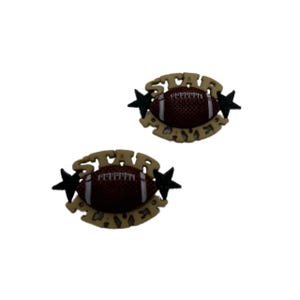May include: Two football-shaped embellishments. Each features a brown football with white laces, surrounded by a tan border with the words "STAR PLAYER" and two black star accents. The background is white.