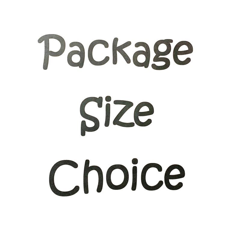 May include: White background with the words "Package Size Choice" in a dark gray, handwritten-style font. The text is centered and stacked vertically.