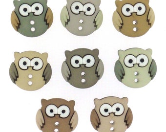 Sew Cute Owls Buttons Collection Birds Set of 8 Flat Back Two Hole Sew Thru Jesse James Dress It Up Buttons - 739