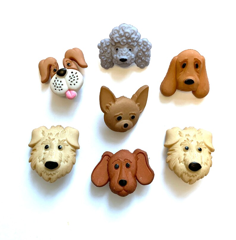 Dog Buttons Collection Fuzzy Faces Set of 7 Shank Back - Etsy