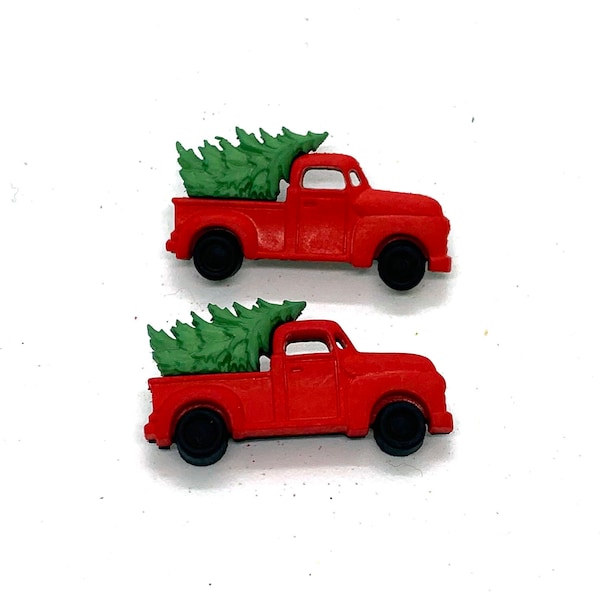Red Truck Buttons With Tree Home For The Christmas Holidays Shank Back Jesse James Dress It Up Buttons - 1526