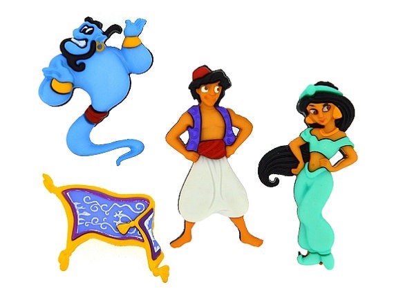 Disney Aladdin Button Collection Set of 4 Shank Back Licensed