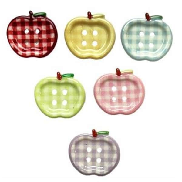 Plaid Apple Button Collection Four Hole Sew Thru Flat Back Craft by Shelly - 22