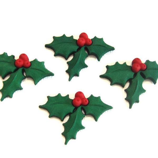 Holly Berry Christmas Embellishments 1 1/4" Holly Jolly Xmas Flat Back LARGE Craft Supply by Jesse James Dress It Up Buttons 1502 C W108