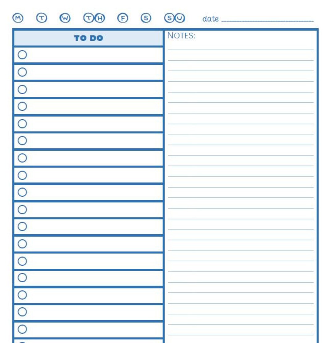To Do Note Example Daily to Do List With Notes Side - Etsy
