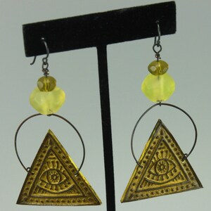 Green Seeing Eye Polymer Clay & Glass Earrings, 1293